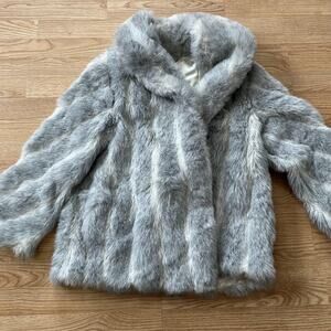 Vintage G Caseratte Coat Womens 18 Gray Faux Fur Short Collared Made In USA